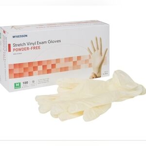 2 Boxes McKesson Stretch Vinyl Exam Gloves, Non-Sterile, Powder-Free, Medium